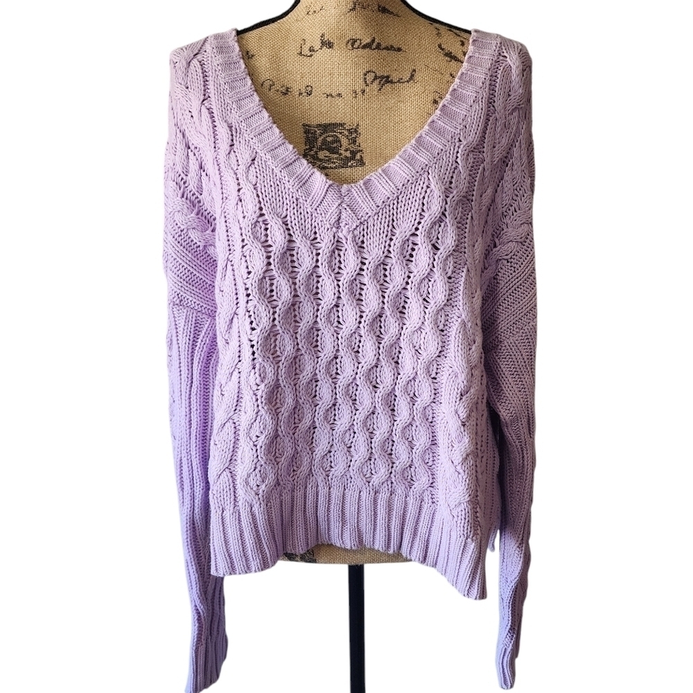 LINE V-neck 100% Cotton Lilac Long Sleeve Sweater - Medium - Picture 6 of 12